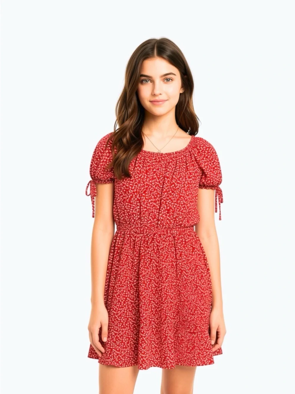 Cat & Jack Red Floral Short Sleeve Elastic Waist Dress - Lightweight, Boho
